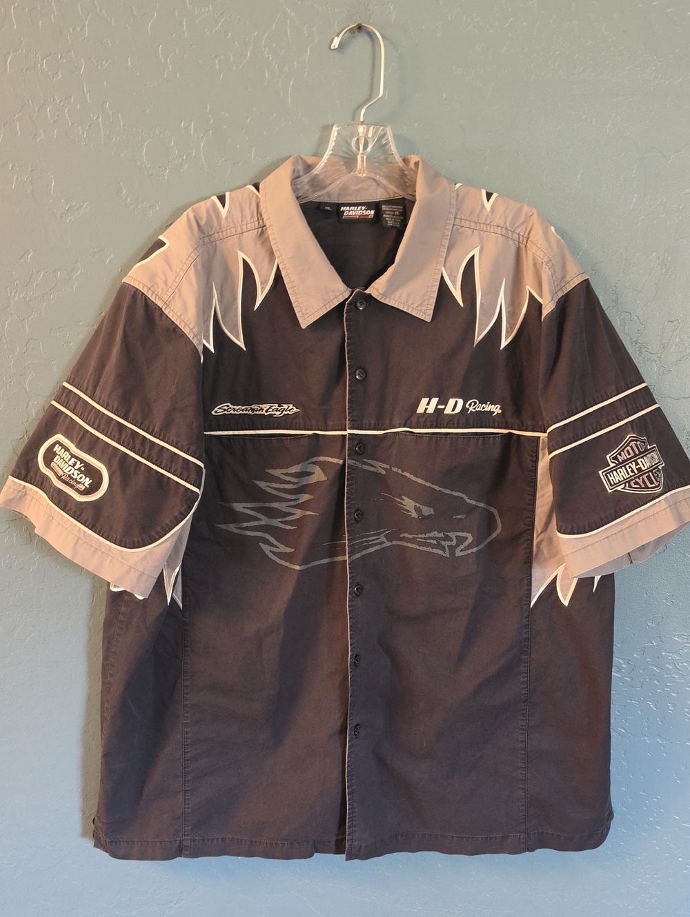 Harley-Davidson Black & Gray Flame Racing Button-Down Shirt